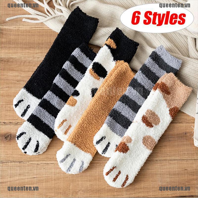 Vớ Lông Cừu San Hô Hình Dấu Chân Mèo Dễ Thương Giữ Ấm Mùa Đông Cho Nữ