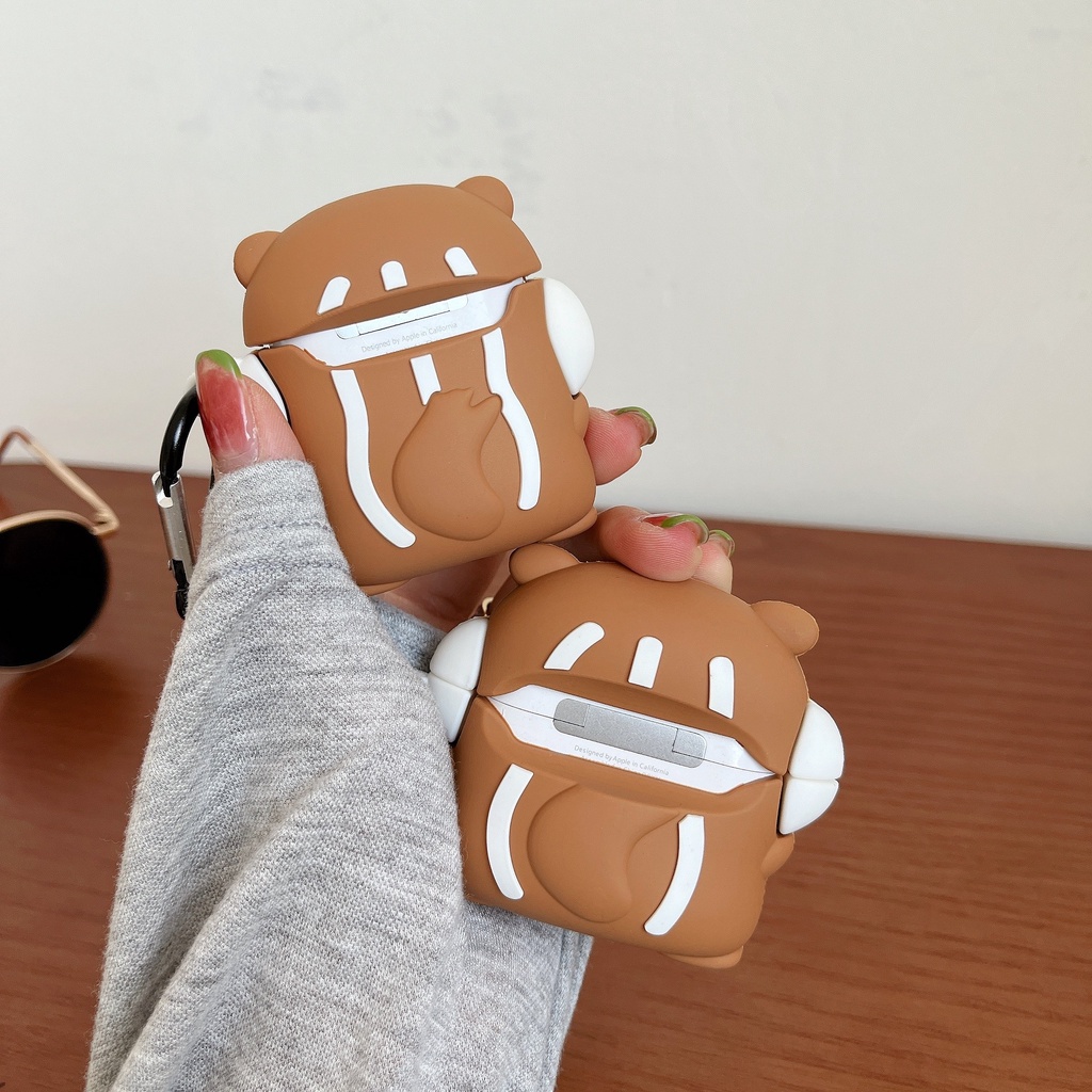 Vỏ Bảo Vệ Hộp Sạc Tai Nghe Airpods 3 Pro 2 3 Họa Tiết Hoạt Hình Chú Sóc Màu Nâu Dễ Thương Ốp