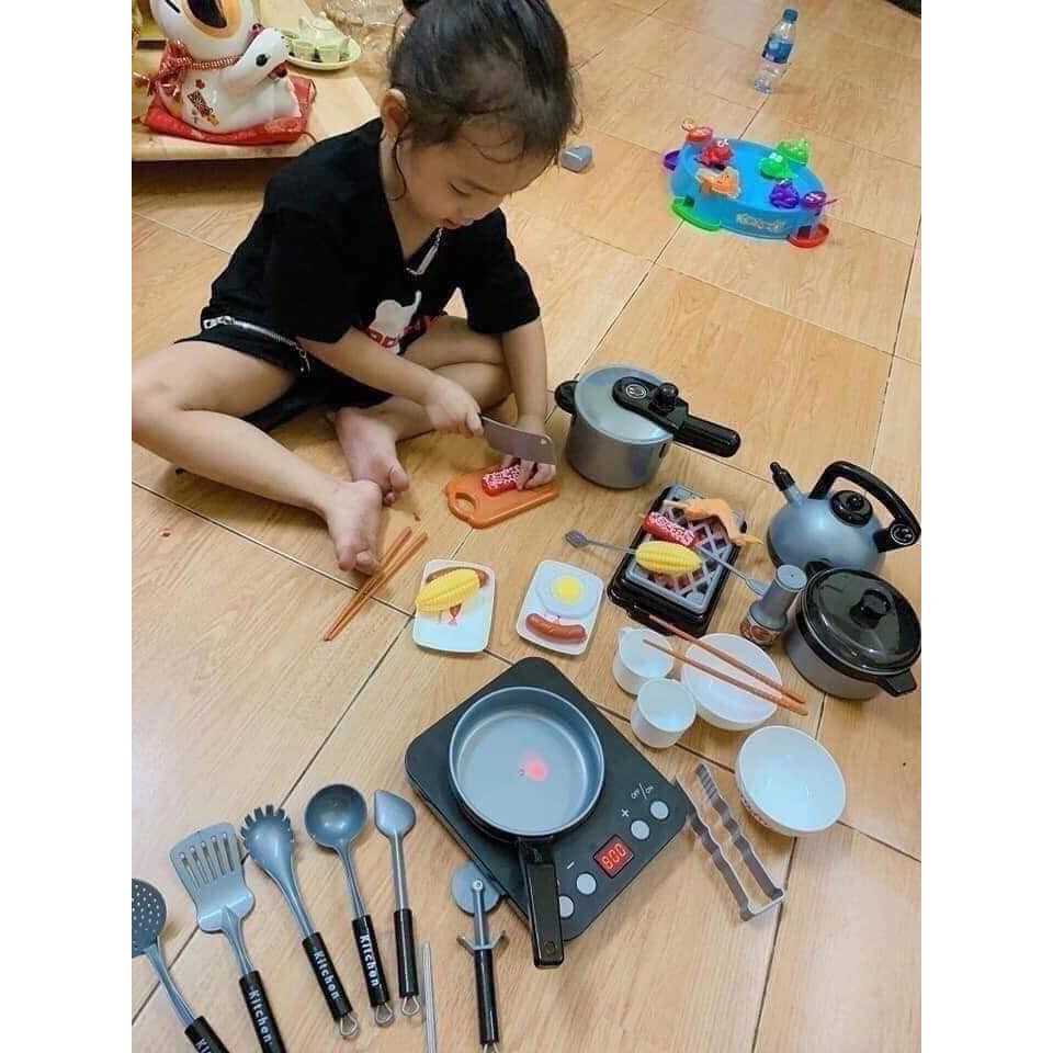 36PCS Kids Kitchen Set - Đồ chơi nấu ăn cao cấp 36 món cho cả bé trai và bé gái tại nhà, có pin và nhạc