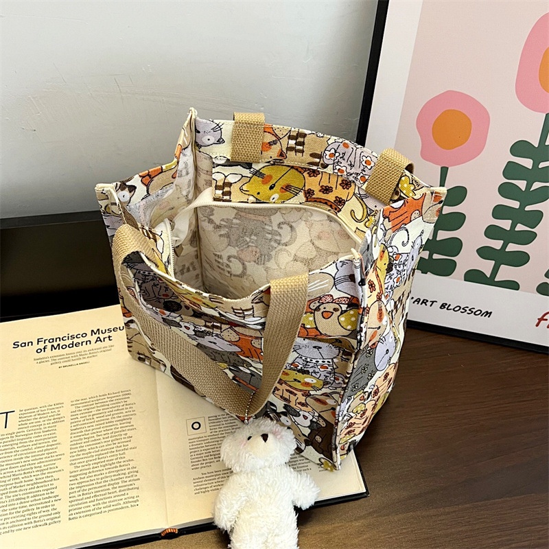 Túi Tote Vải Canvas Cỡ Lớn In Hoạt Hình Phối Khóa Kéo Chuyên Dùng Cho Học Sinh