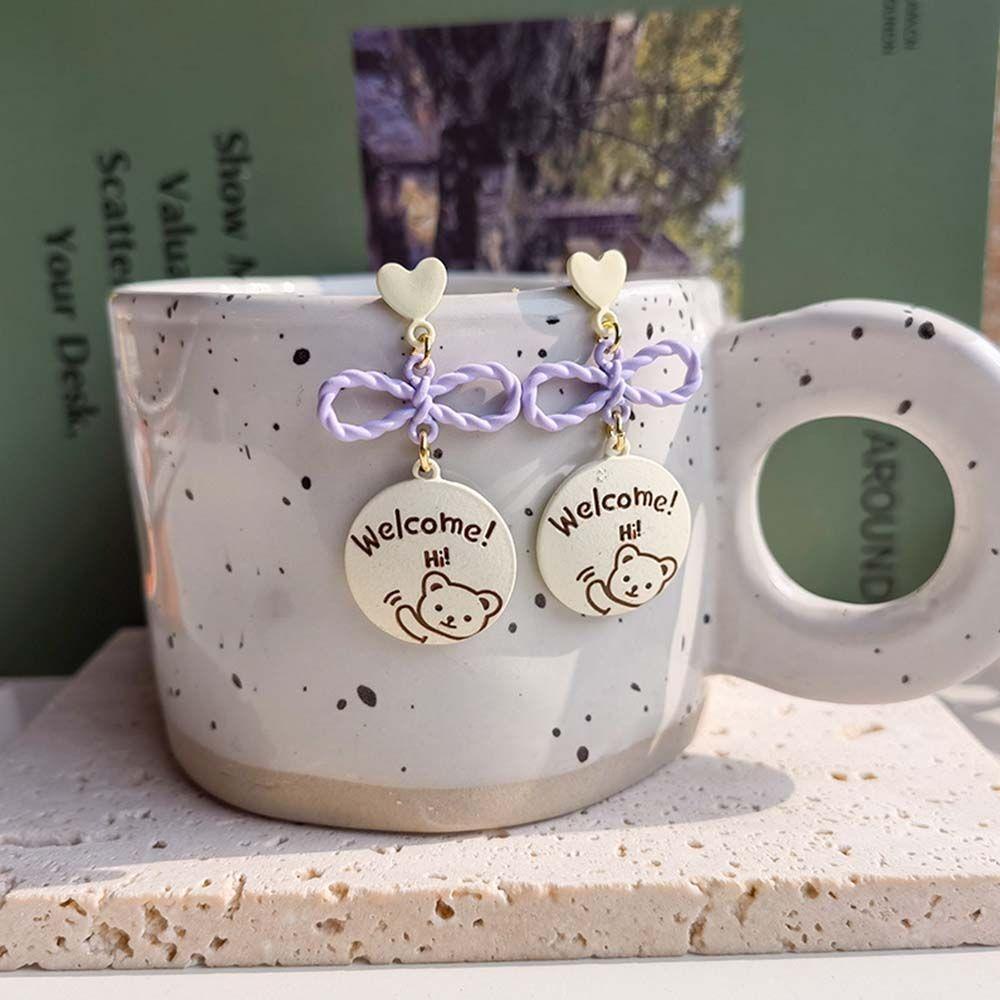 Khuyên Tai Acrylic Hình Tròn Họa Tiết Thỏ / Gấu Khoét Lỗ Thời Trang Dự Tiệc Cho Nữ