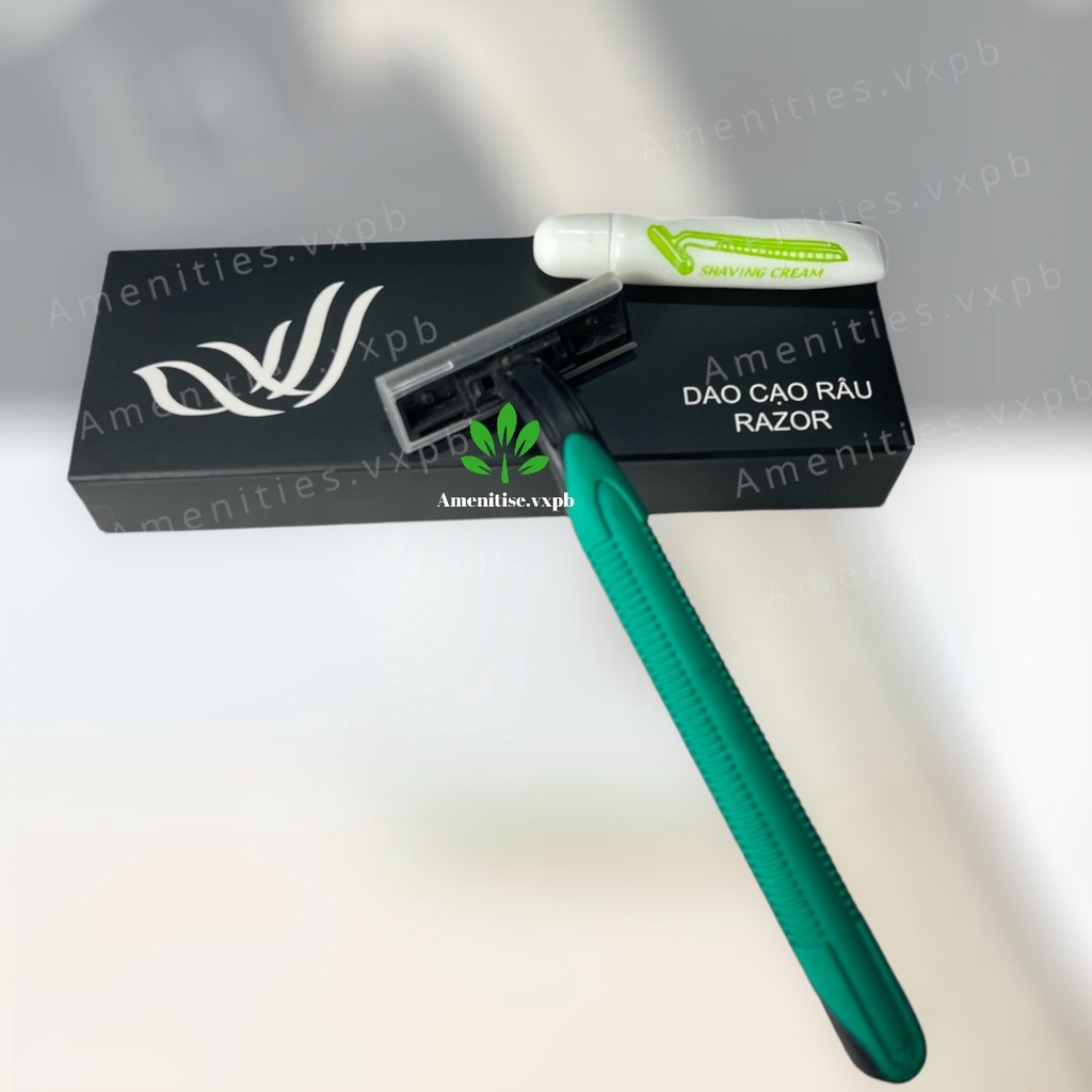 100 dao cạo xanh cán cao su mẫu 01 đựng vỏ hộp giấy (mẫu cánh chim) dùng 1 lần cho khách sạn