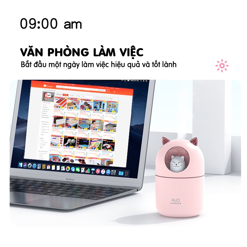 Máy phun sương hình mèo đáng yêu, khuyeecsh tán, tạo ẩm, xông tinh dầu