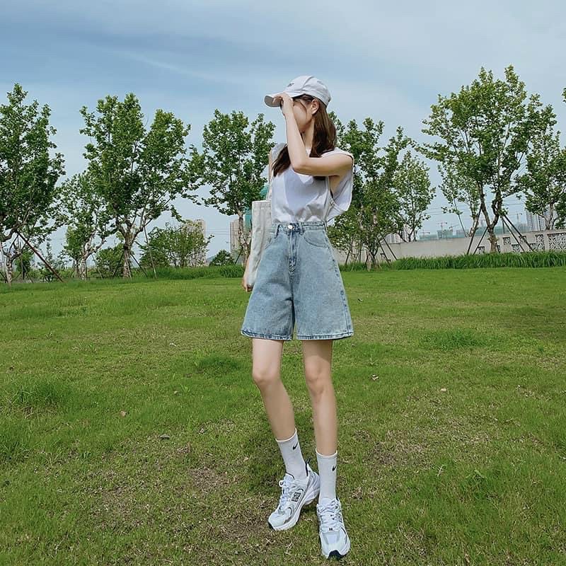 Quần short Jean nữ ống rộng,quần Sooc đùi nữ cạp cao Ulzzang lưng cao trơn giản dị thanh lịch-Minxy shop | BigBuy360 - bigbuy360.vn