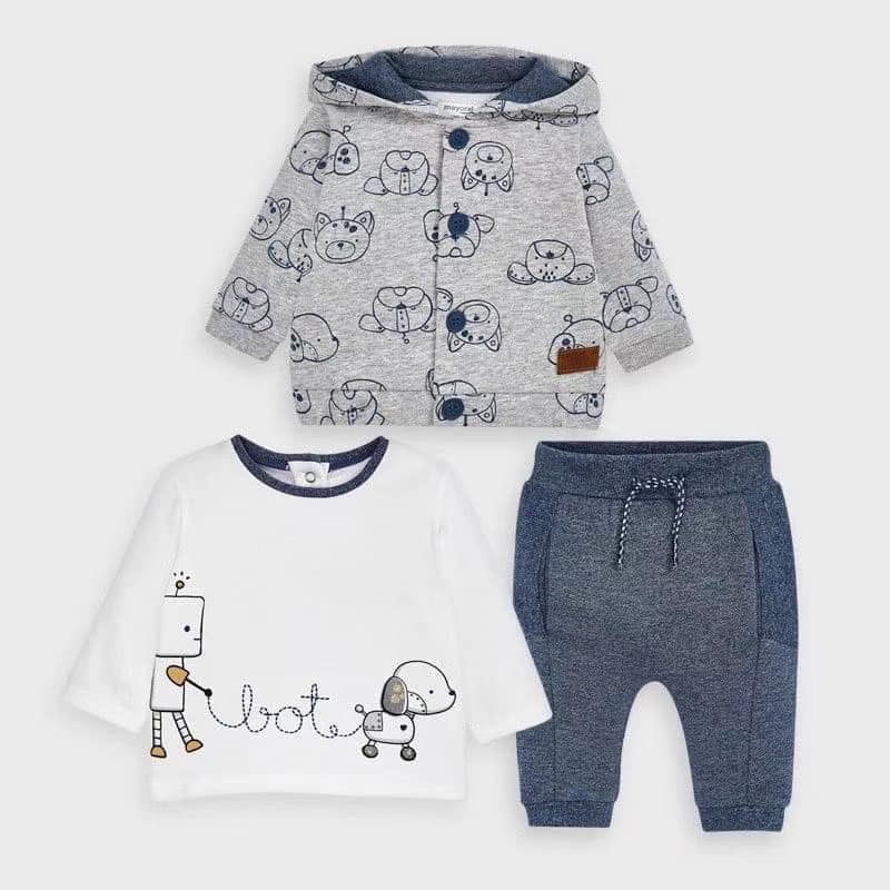 Set 3 chi tiết bộ quần nỉ áo cotton dài tay kèm áo khoác Next cho bé trai