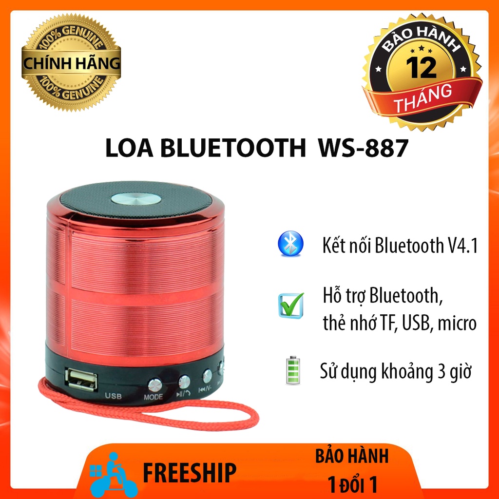 Loa Bluetooth WS-887 Kết Nối Bluetooth V4.1 Nhanh Chóng Mạnh Mẽ