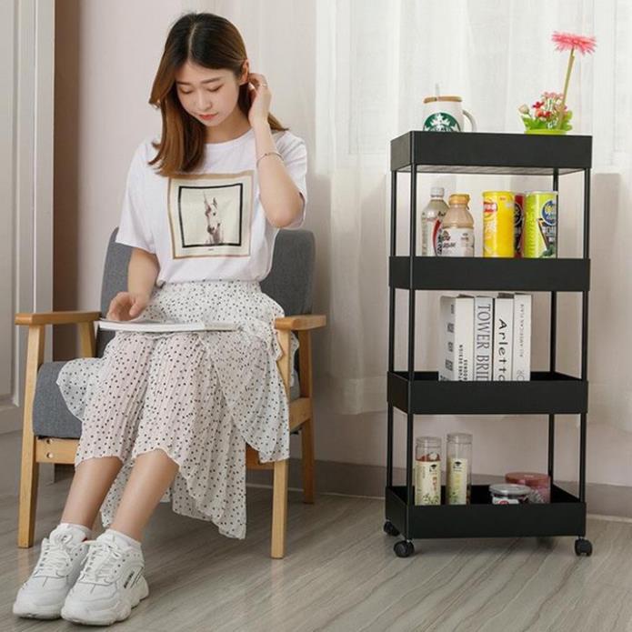 Kệ Để Đựng Đồ Đa Năng 4 Tầng Có Bánh Xe Đẩy Spa Di Động Nhà Bếp, Phòng Tắm Inox Cao Cấp