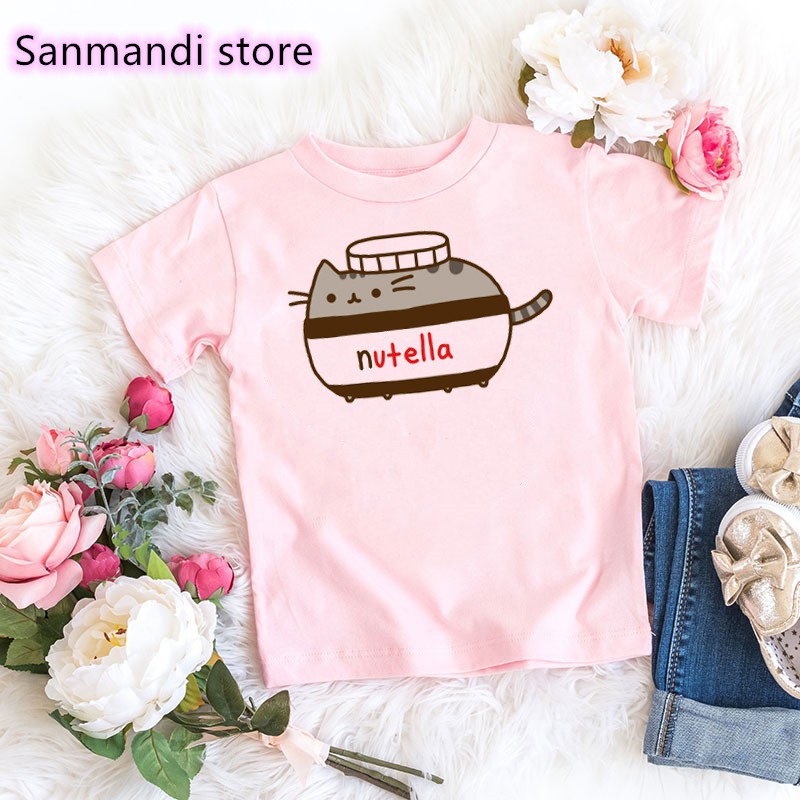 Áo Thun In Hình Mèo Nutella Phong Cách Harajuku Thời Trang Mùa Hè Cho Bé