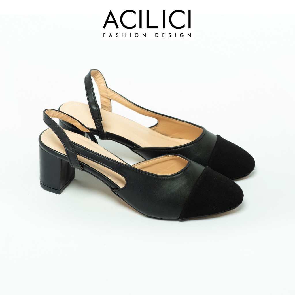 Giày sandal nữ ACILICI đế vuông, giày cao gót nữ thời trang gót cao 5p hàng chuẩn size màu kem, đen và trắng_TC040