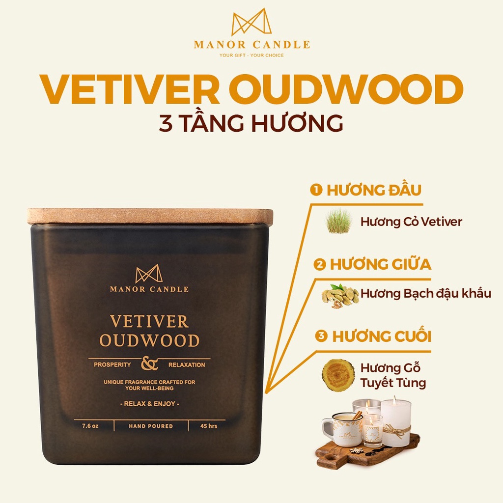 Nến Thơm Cao Cấp Vetiver Oudwood Size 7 OZ Lạc Mình Vào Đám Cỏ Giữa Ngày Nắng Ấm Áp - Chính Hãng Manor Candle