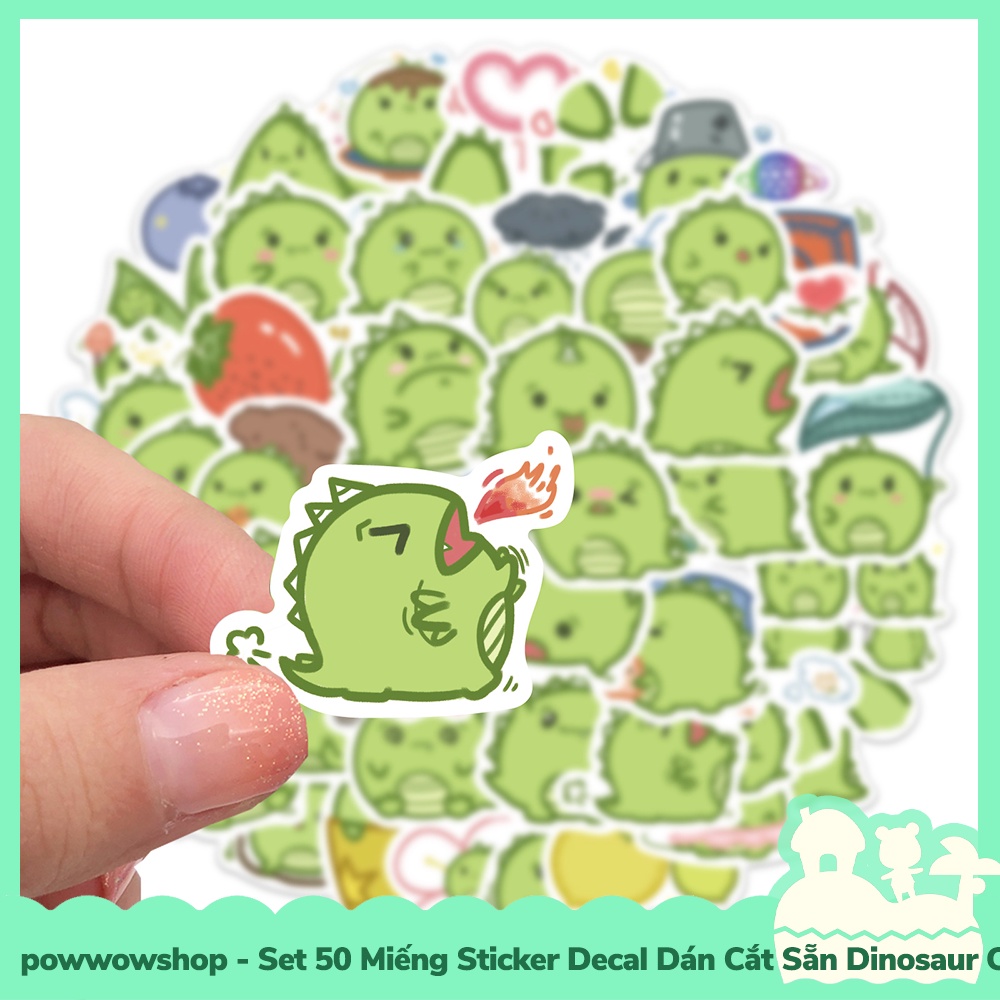 [Sẵn VN - Hỏa Tốc] Set 50 Miếng Sticker Decal Cắt Sẵn DIY Dán Trang Trí Vật Dụng Mẫu Dinosaur Cactus