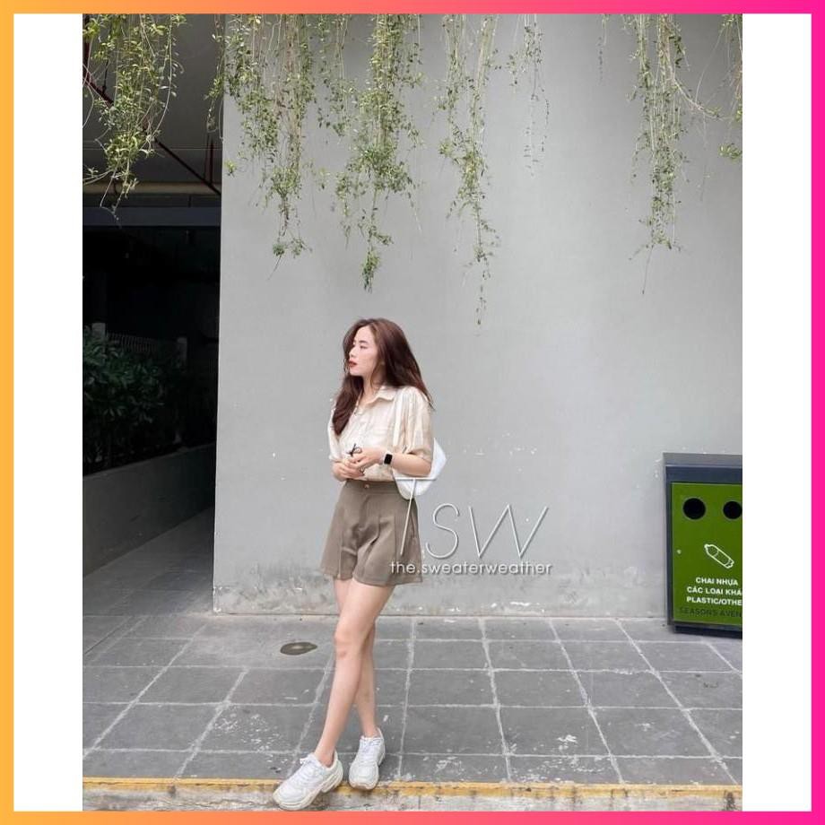 Quần shorts vải cạp khuy đứng xếp ống xòe, Quần đùi hè vải mát Cao Cấp - MOONMY | BigBuy360 - bigbuy360.vn
