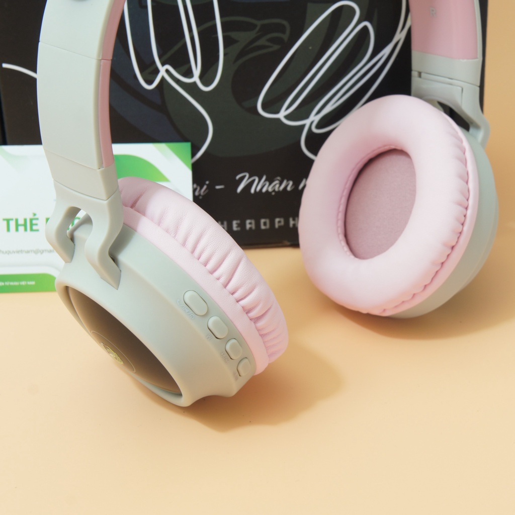 Tai Nghe Bluetooth Huqu BT028C - Hinh Con Mèo Phát Sáng Đẹp Mắt, Công Nghệ Không Dây 5.0