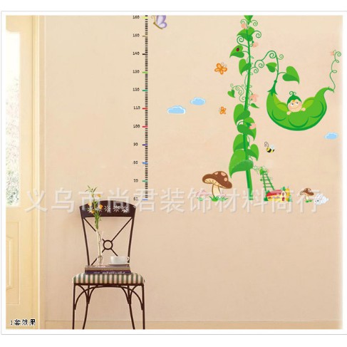 Decal trang trí cây hạt đậu có thước đo chiều cao cho trẻ