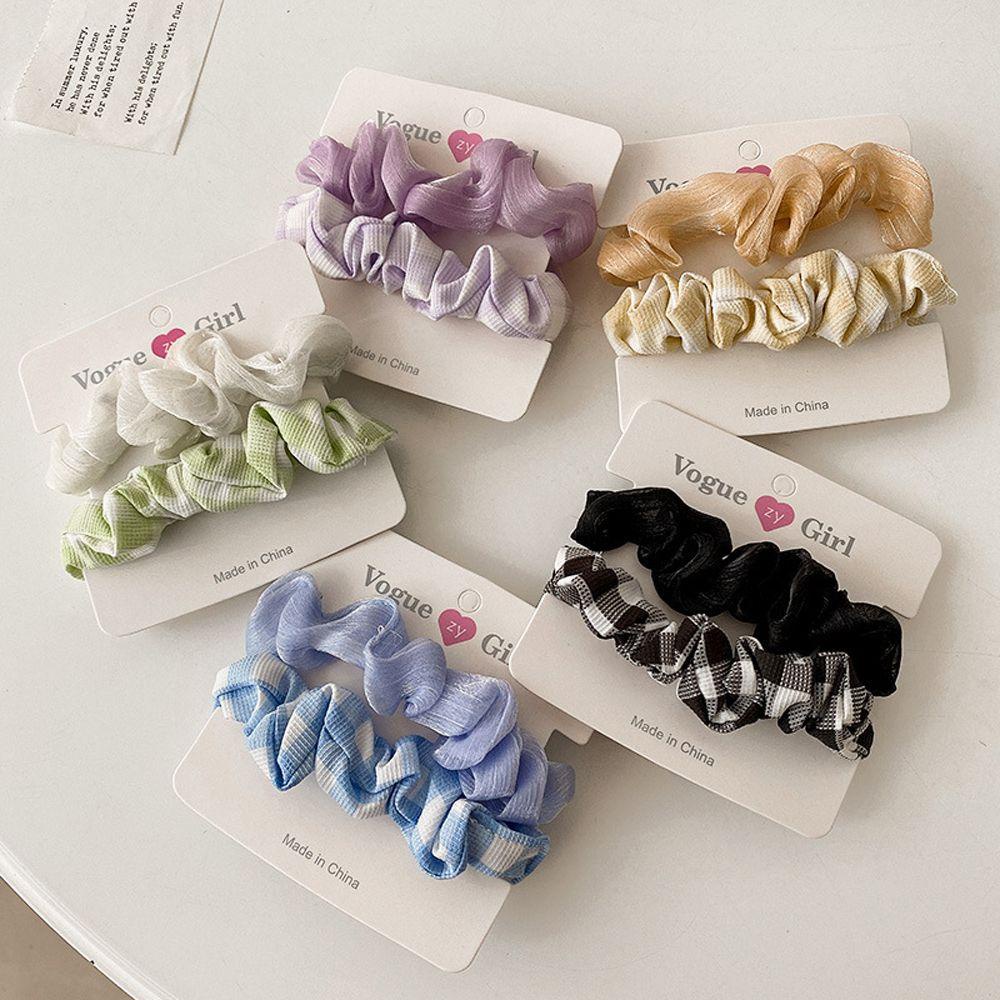 Dây Buộc Tóc Vải Satin Họa Tiết Kẻ Sọc Đơn Giản Phong Cách Hàn Quốc 2life