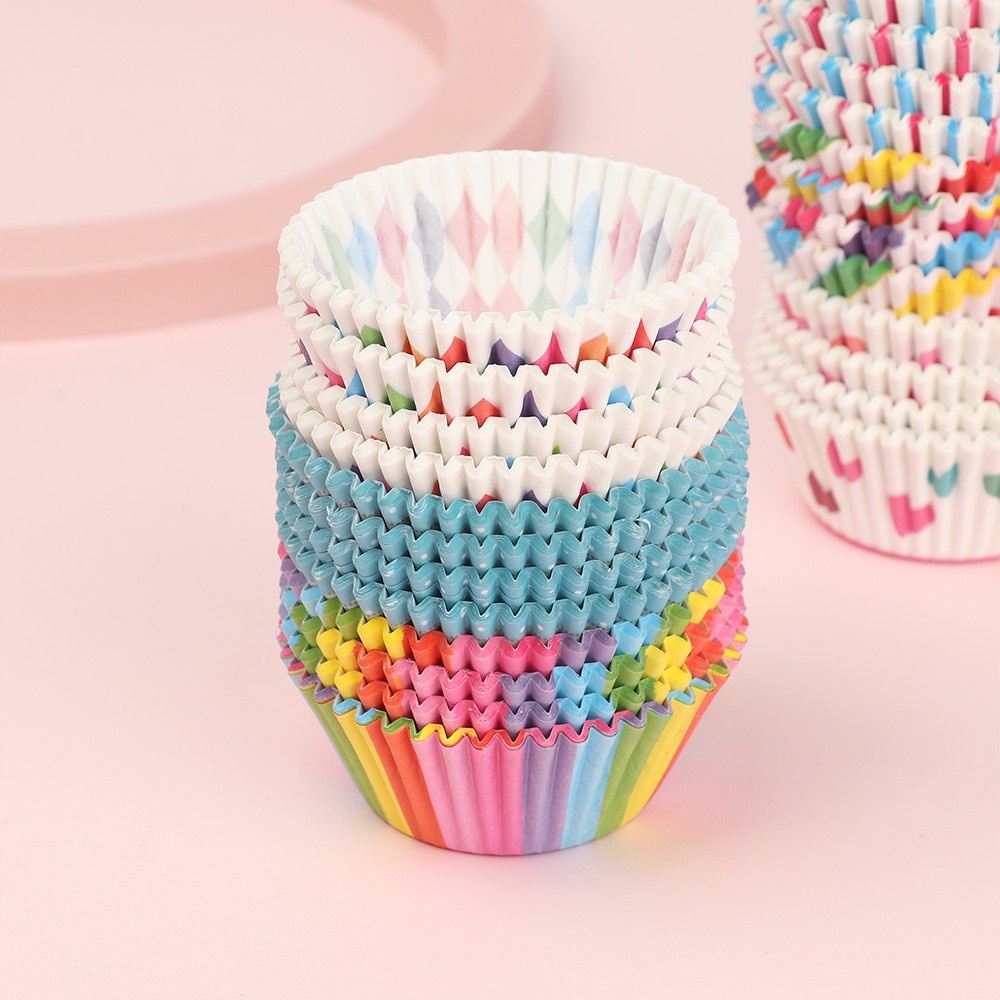 Bộ 100 cốc giấy để tự làm bánh Cupcake nhiều màu chống dầu tiện dụng