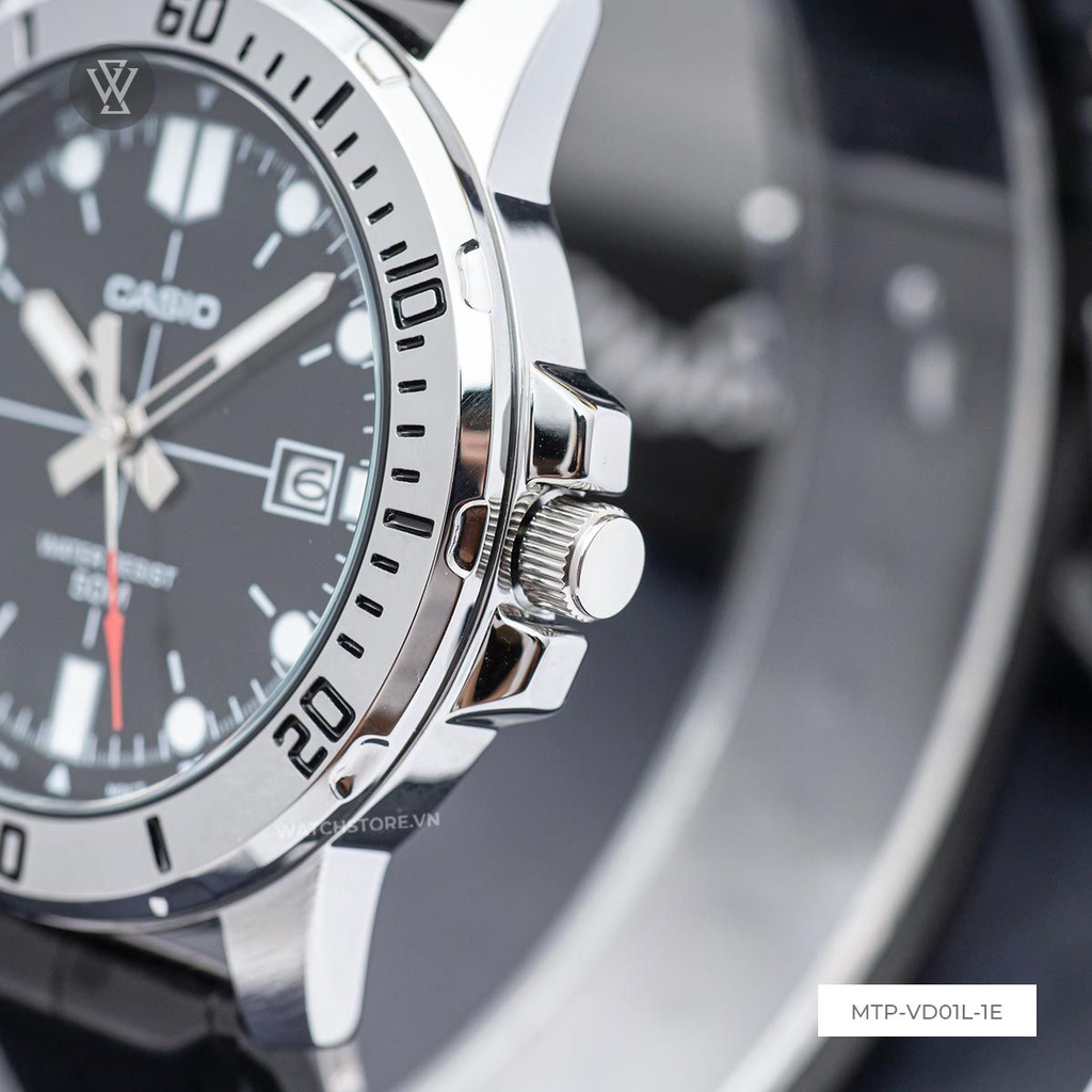 Đồng Hồ Quartz Nam Casio WATCHSTORE MTP-VD01L-1EVUDF Thiết Kế Mặt Kính Khoáng 45mm, Dây da Và Vỏ Thép Không Gỉ