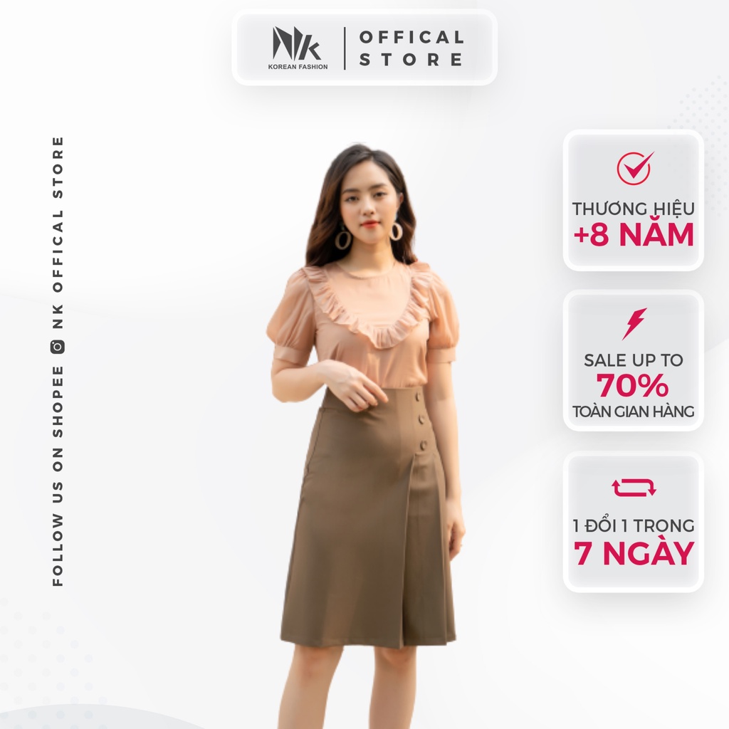 Chân Váy Nữ Công Sở NK Fashion Xếp Ly Cạp Đứng Cúc Bọc, Chất Vải Hản Mềm Mịn, Co Giãn NKFCV2103001 - HÀNG MỚI VỀ