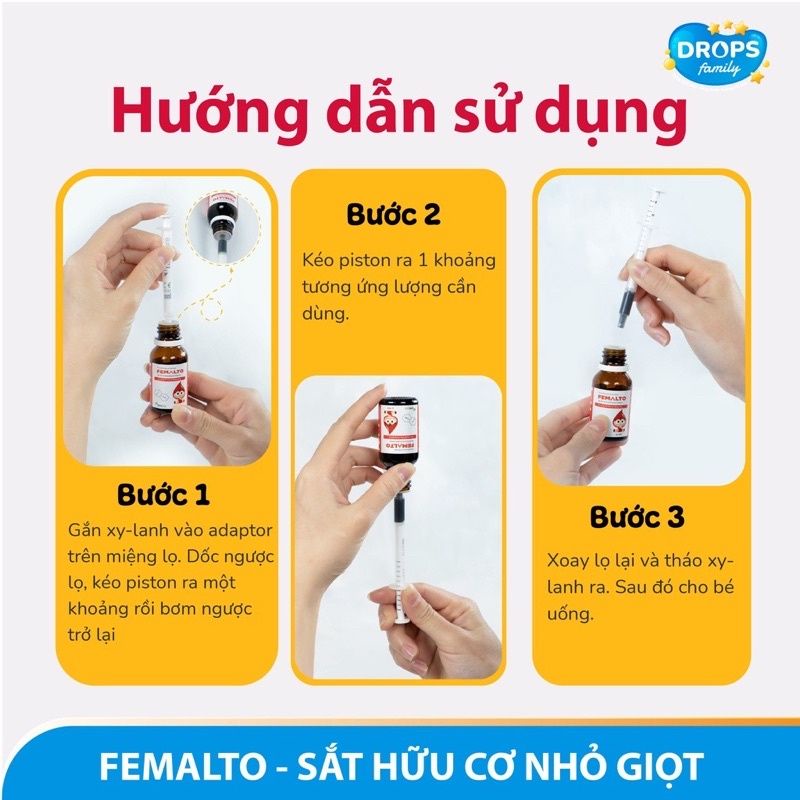 Sắt hữu cơ FEMALTO dạng nhỏ giọt, không tanh, không táo dùng được cho mẹ bầu và trẻ sơ sinh