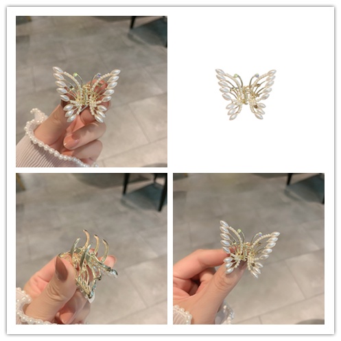 Kẹp Tóc Hình Bướm Đính Ngọc Trai Màu Vàng Thời Trang Cho Nữ