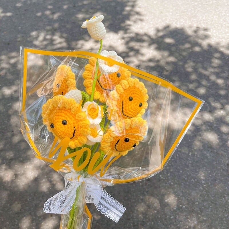 Bông hoa hưong dương mặt cười móc len handmade