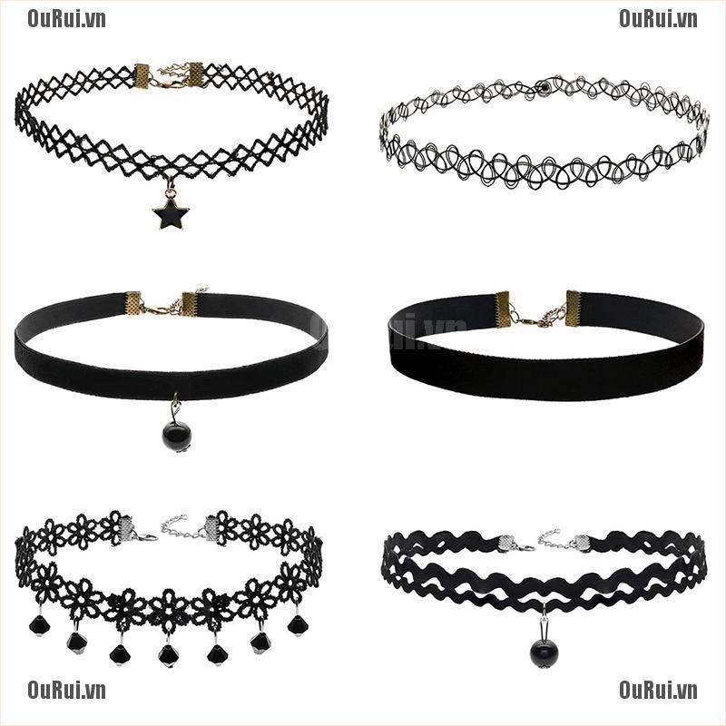 Set 6 Vòng Cổ Choker Ren Giả Hình Xăm Độc Đáo Thời Trang Cho Nữ