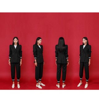 👗👗Set Đồ Đồng Phục Thể Thao Chuyên Nghiệp Gồm Áo Vest Ôm Dáng Kẻ Sọc + Quần Dài