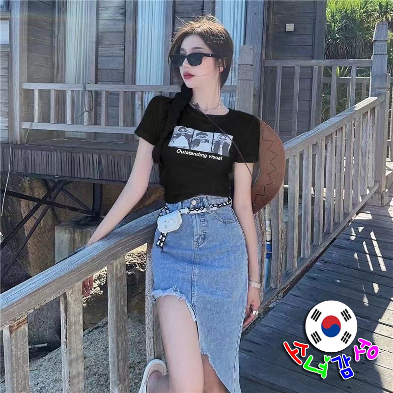 Chân Váy Denim Eo Cao Vừa Không Đều Thời Trang Mùa Hè Hàn Quốc Cho Nữ