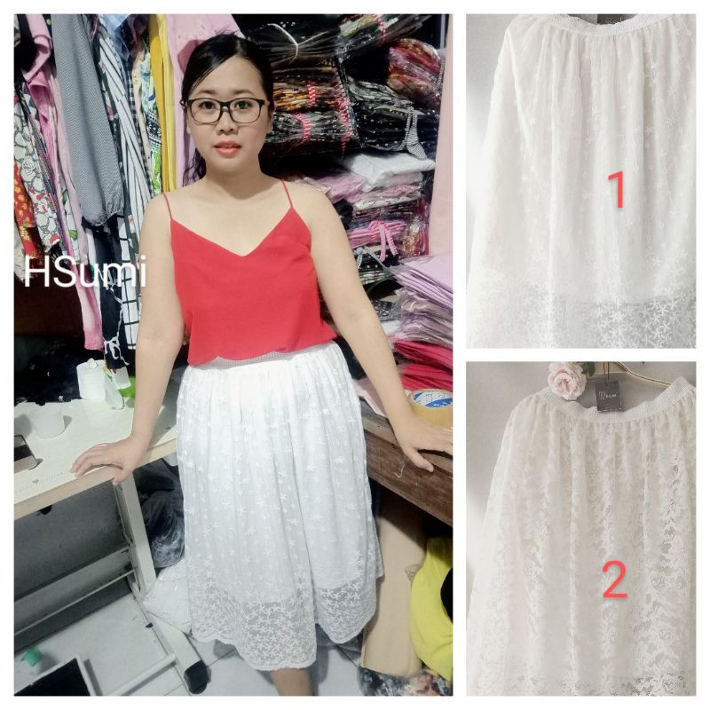 Bigsize chân váy ren trắng eo 75-95cm