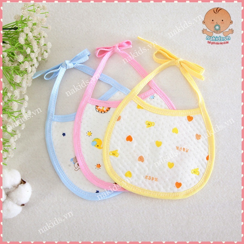 Yếm Sơ Sinh, Yếm Ăn Dặm - Yếm Tròn 100% CottonTrần Bông 3 Lớp Buộc Dây Cho Bé 0-3 Tháng