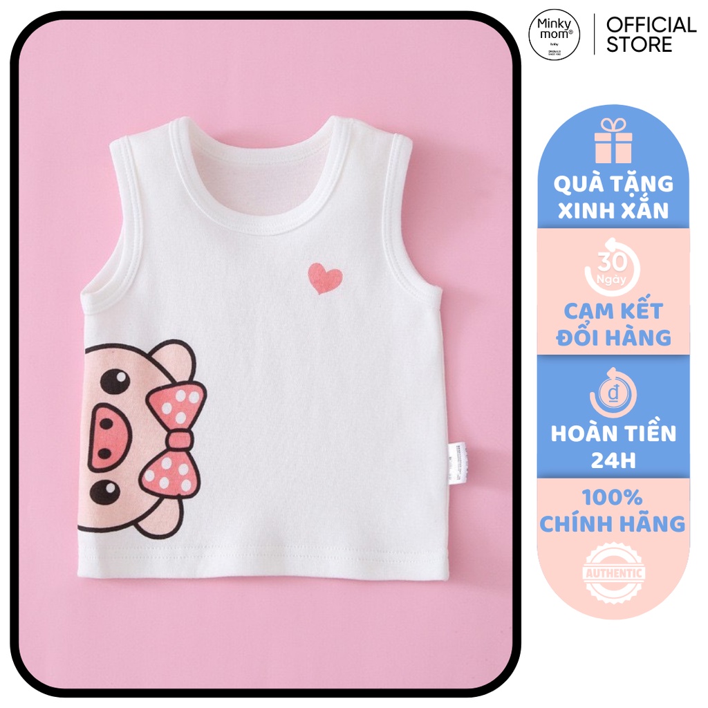 [SALE] Áo Ba Lỗ Cho Bé Gái Minky Mom Vải Cotton 100% Trắng Basic Họa Tiết Dễ Thương, Áo Thun 3 Lỗ Bé Gái MKMA2115