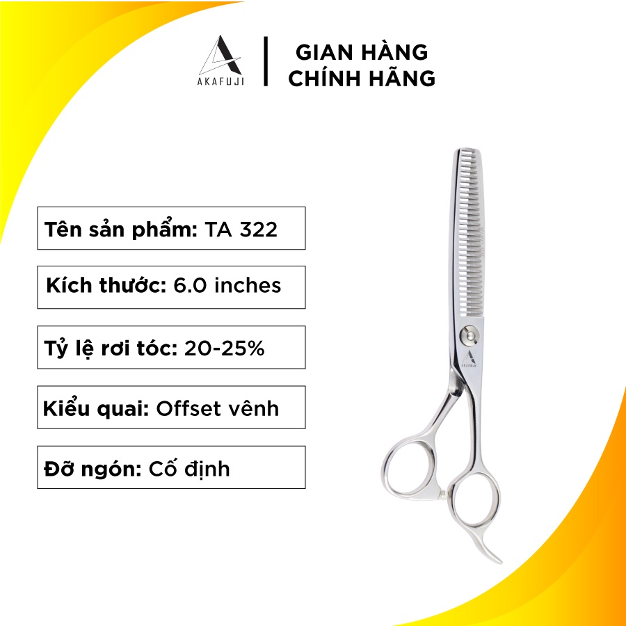 Combo 2 kéo cắt tỉa AKAFUJI, kéo cắt lưỡi thẳng size 6.0 CA-602, kéo tỉa chuôi offset răng thẳng TA-322