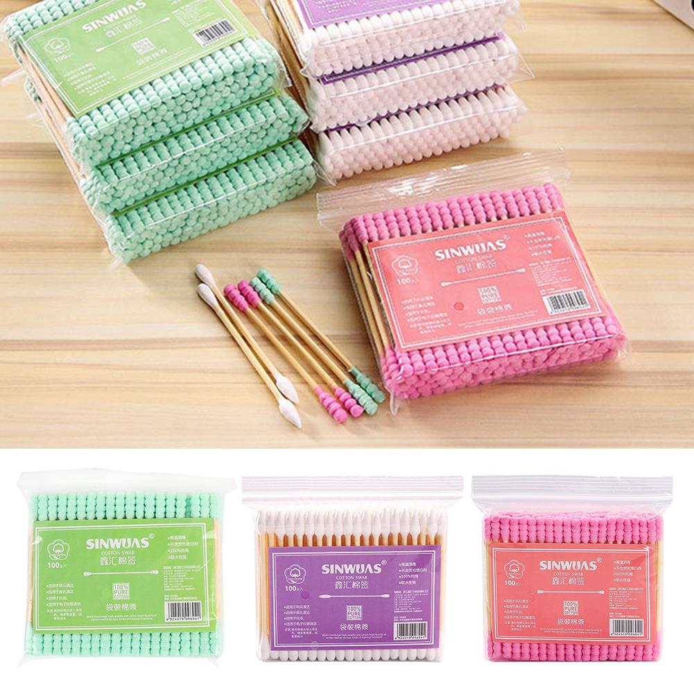 Set 100 bông ráy tai 2 đầu mềm mại từ cotton tiện dụng