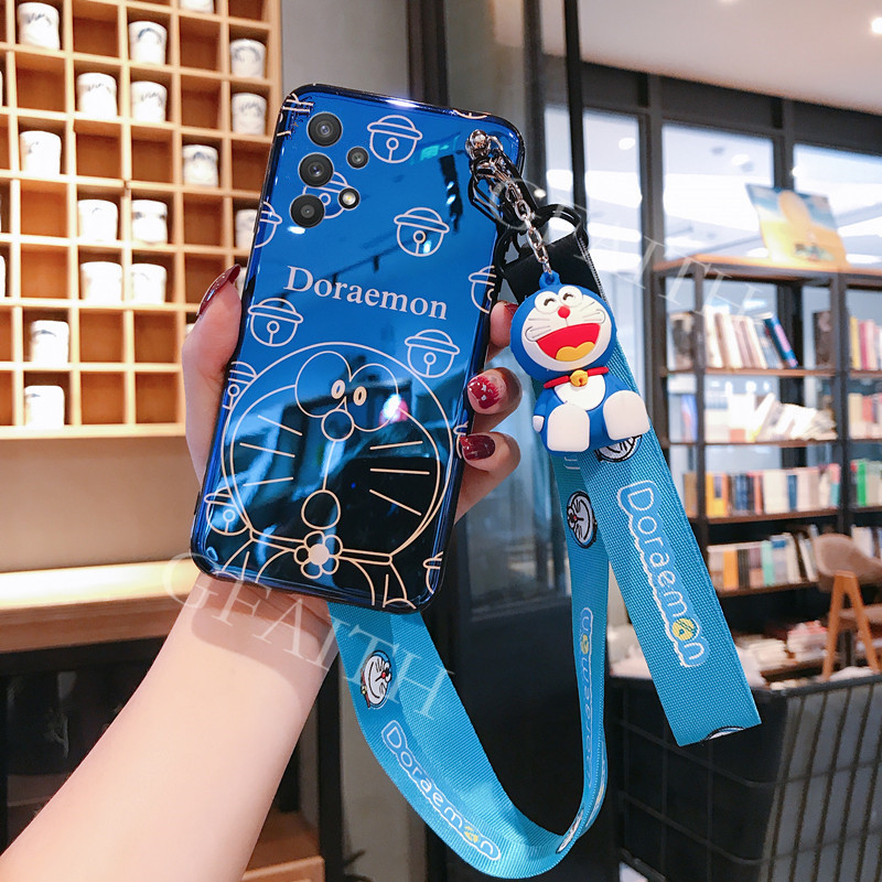 Ốp Điện Thoại Tpu Mềm Hình Doraemon Có Dây Đeo Cổ Và Búp Bê Cho Samsung Galaxy A32 A52 A72 4g 5g 2021