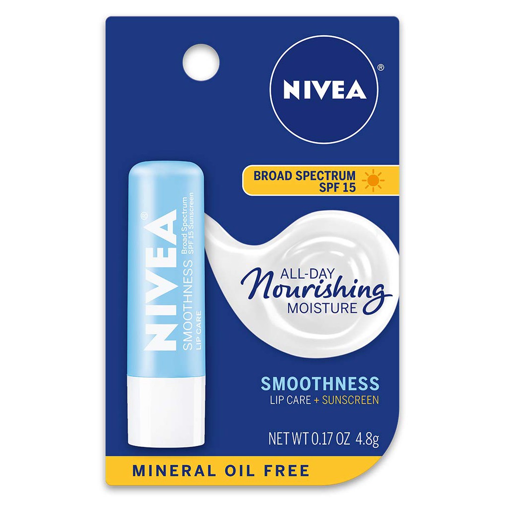 Son dưỡng giữ ẩm &amp; chống nắng cho môi NIVEA Smoothness Lip Care SPF 15 Carded 4,8g (Mỹ)