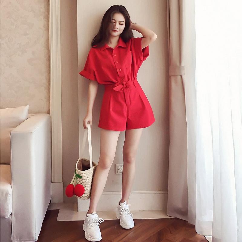 Set Áo Sơ Mi Ngắn Tay Và Quần Short Denim Ống Rộng Thời Trang Dành Cho Nữ