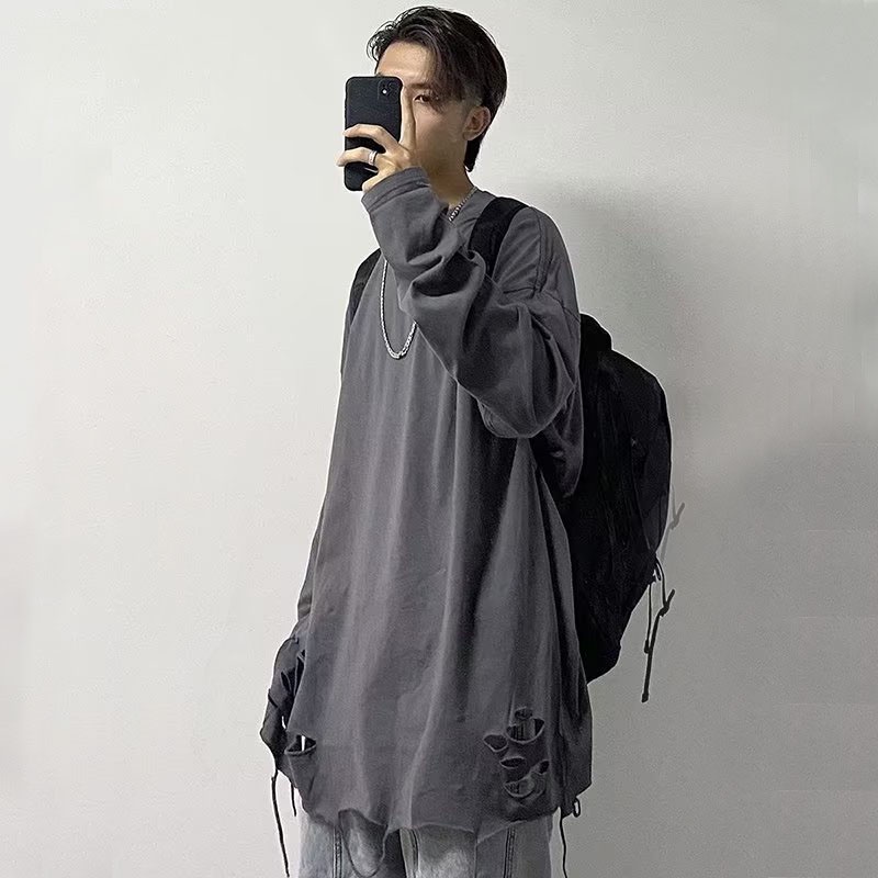 Áo Thun Tay Dài Cổ Tròn Dáng Rộng Phong Cách Hàn Quốc Thời Trang Mùa Thu Cho Nam Size M-3XL