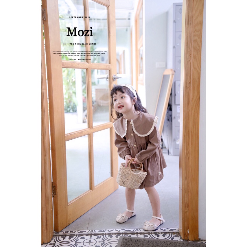 Áo khoác kaki dáng váy CỔ SEN TO viền ren cho bé gái 1-5 tuổi (Mã 100502)