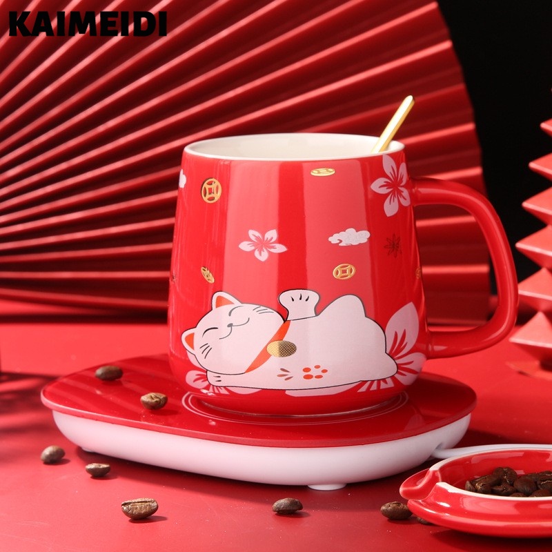 Cốc gốm KAIMEIDI chịu nhiệt độ cao liên tục 55 độ hình mèo may mắn thích hợp làm tặng
