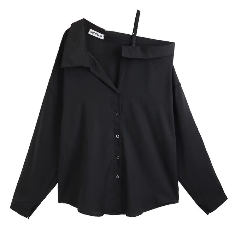 Sơmi lệch vai (Trắng/Đen)