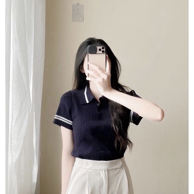 Áo Len Croptop polo thiết kế cổ áo sơmi và chạy viền ở tay form chuẩn chất dày dặn
