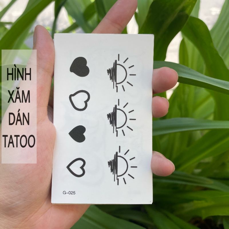 Hình xăm tatoo bình minh, mặt trời mọc, trái tim cute nhỏ xinh g25. Xăm dán tatoo tạm thời size &lt; 10x6cm