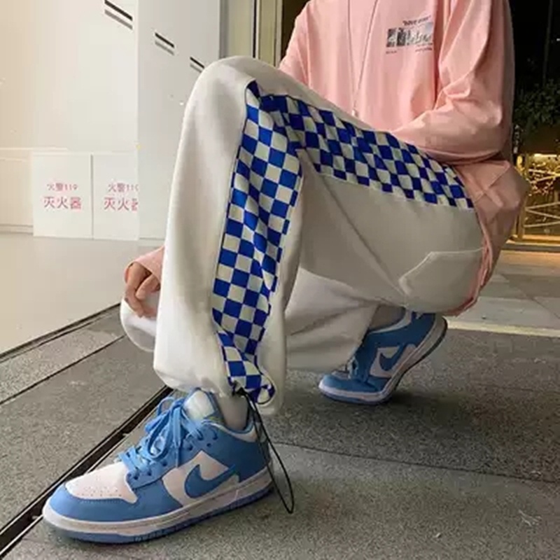 Quần thể thao NRVP lưng cao ống rộng size lớn họa tiết caro thời trang cho nam và nữ