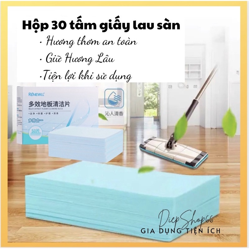 Giấy Lau Sàn Nhà, Tẩy Sạch Vết Bẩn, Diệt Khuẩn, Hương Thơm Tự Nhiên (Hộp 30 Miếng )