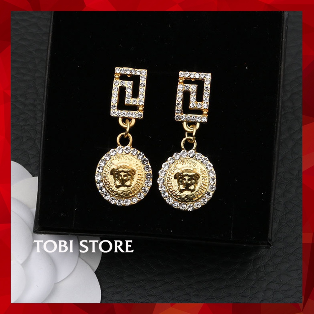 Khuyên tai nữ thương hiệu VS thả dài mạ vàng đính đá sang chảnh TB460 TOBI STORE