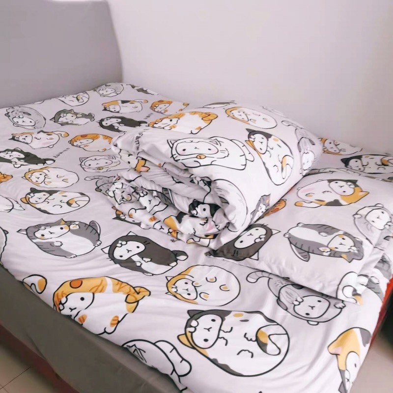 Set Chăn Ga Mèo Ú Xám Cotton Poly Mềm Mát Hàng Xuất Nhật (Shinbedding.shop)