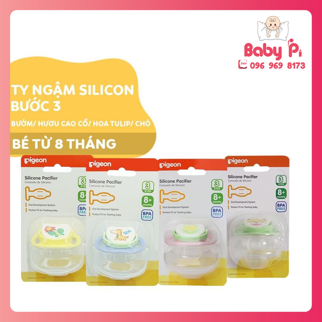 Ti ngậm/ Ti giả Pigeon silicone mềm cho bé bước 3 ( 8 tháng +)