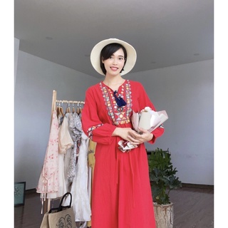 Váy dáng dài phong cách bohemian nhẹ nhàng, váy mặc đi du lịch, đi chơi - mã v18