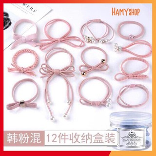 Set 12 Dây Buộc Tóc Hàn Quốc Siêu Xinh Kèm Hộp Đựng