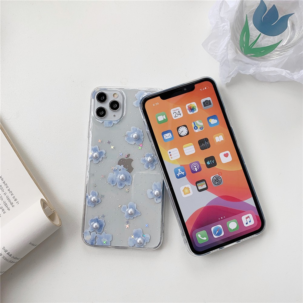 Ốp điện thoại chống rơi họa tiết hoa tú cầu khô màu xanh cho Iphone 11 Pro Max Xs Max Xr I7 I8 Plus